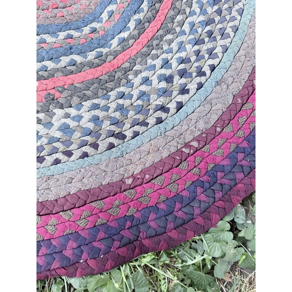 Vintage Braided Round Rag Rug 49" Handmade Farmhouse Folk Art - Picture 8 of 9